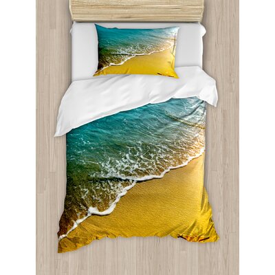 Summer Sunset Scenery Shoreline Sand Sea Waves Calm Tranquil Island Paradise Duvet Cover Set -  Ambesonne, nev_35913_twin