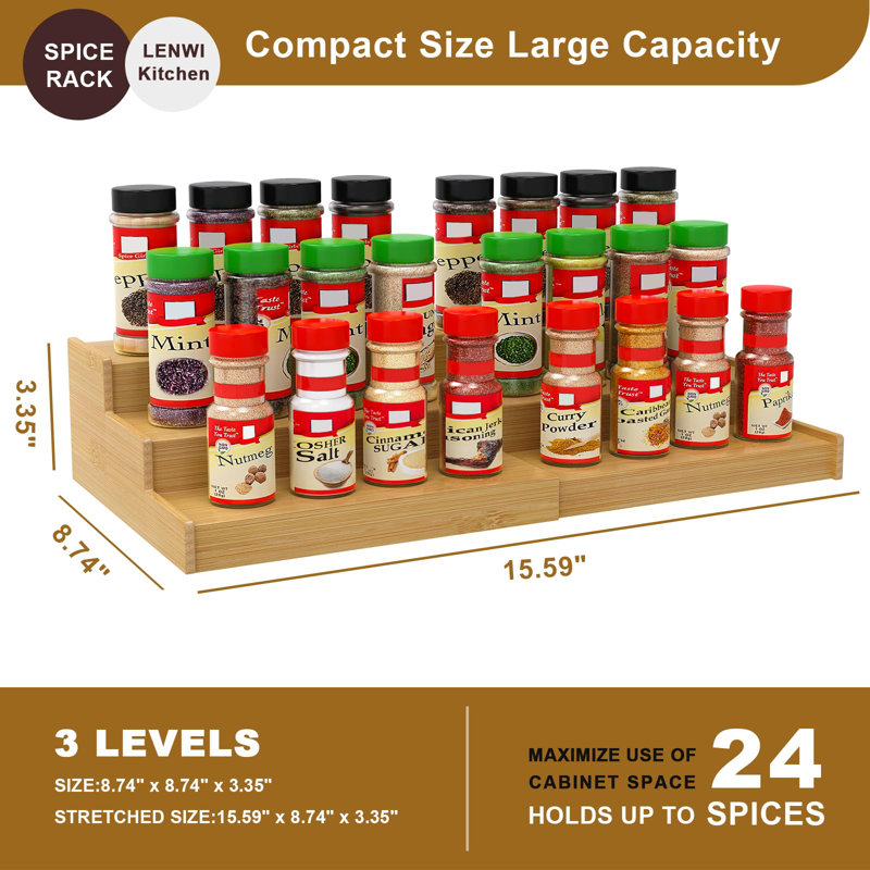 Rangement à épices pour armoire, rangement extensible pour 3 épices en bambou