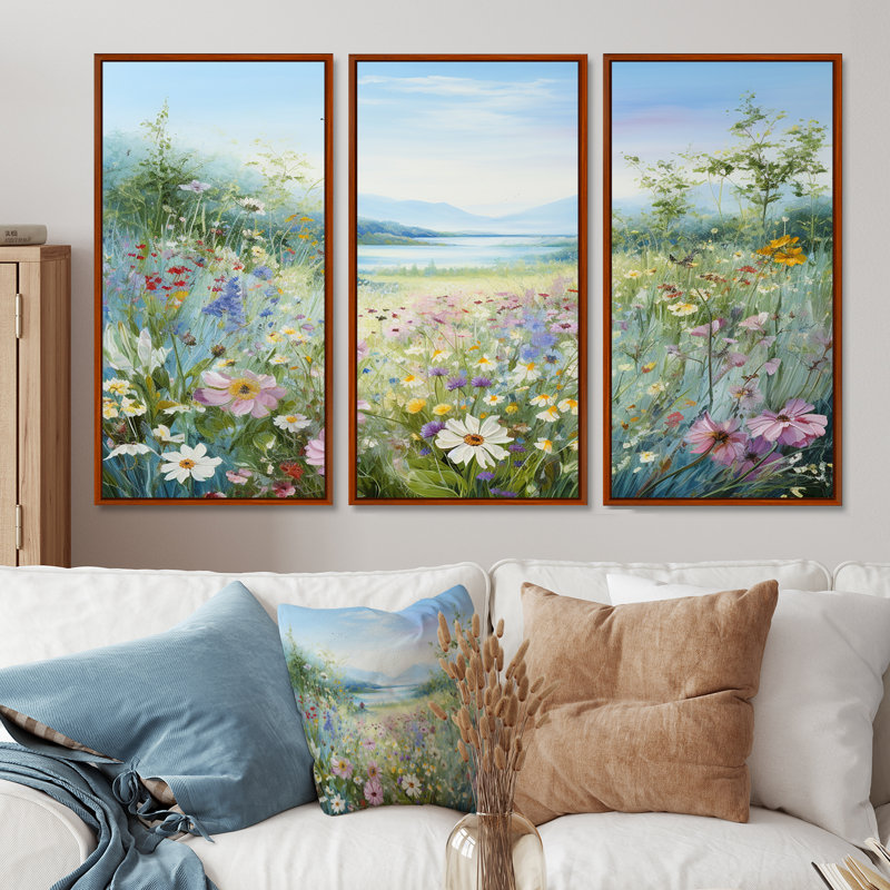 Simplity Wreath Green Flower Field - Ensemble de décoration murale champ de fleurs, H 28 po x l 36 po x P 1 po