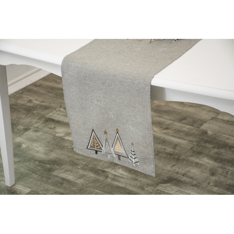 Grey Modern Geometric Christmas Tree Table Runner, 67" x 16"