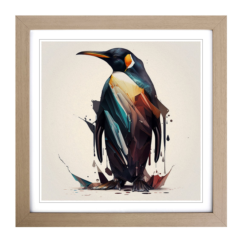 Penguin Graphic Art - Single Picture Frame Print on Wood, Oak