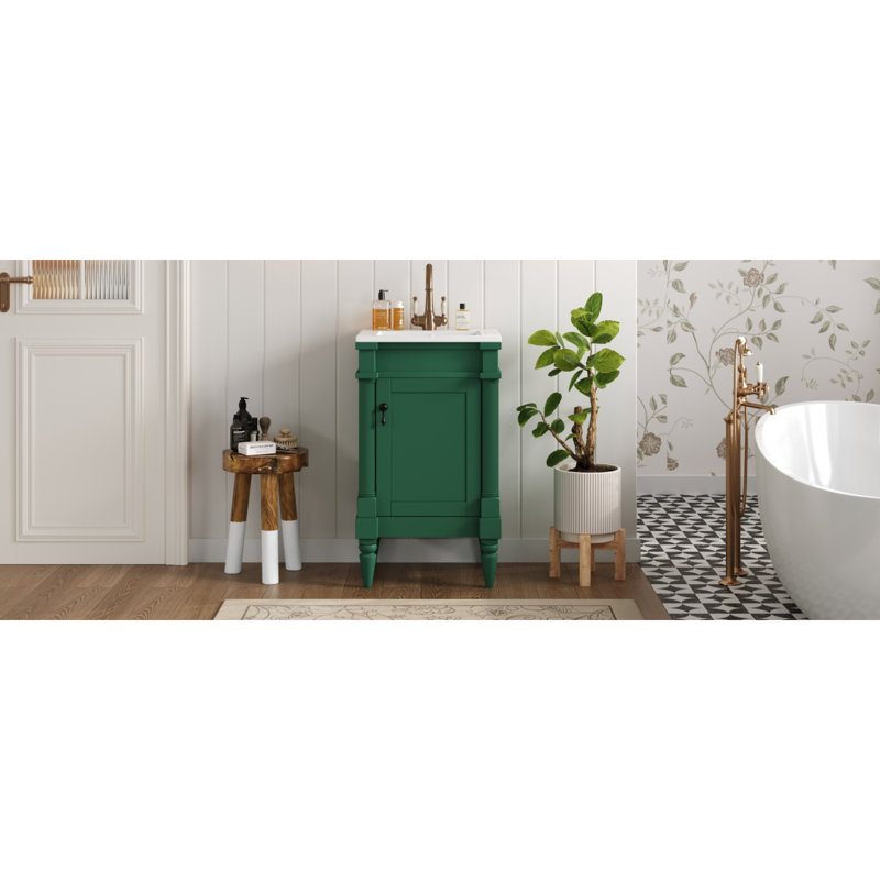 Meuble-lavabo vert en céramique peu encombrant de style rétro pour les petites salles de bain