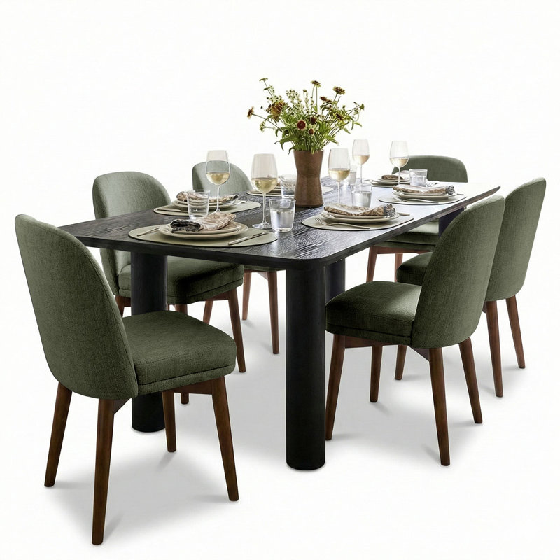 7-Piece Modern Black Dining Set For 6, Green