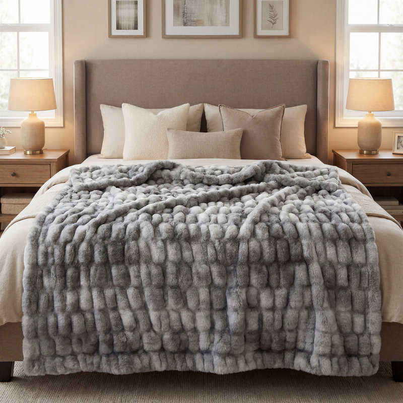 Jeté luxueux en fausse fourrure réversible en peluche réversible certifié Oeko-tex 50 po x 60 po, Gris