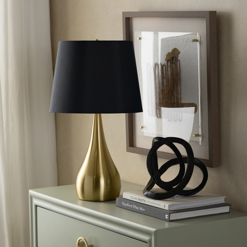 Ensemble de 2 lampes de table en métal avec abat-jour, Doré, Soie, Noir