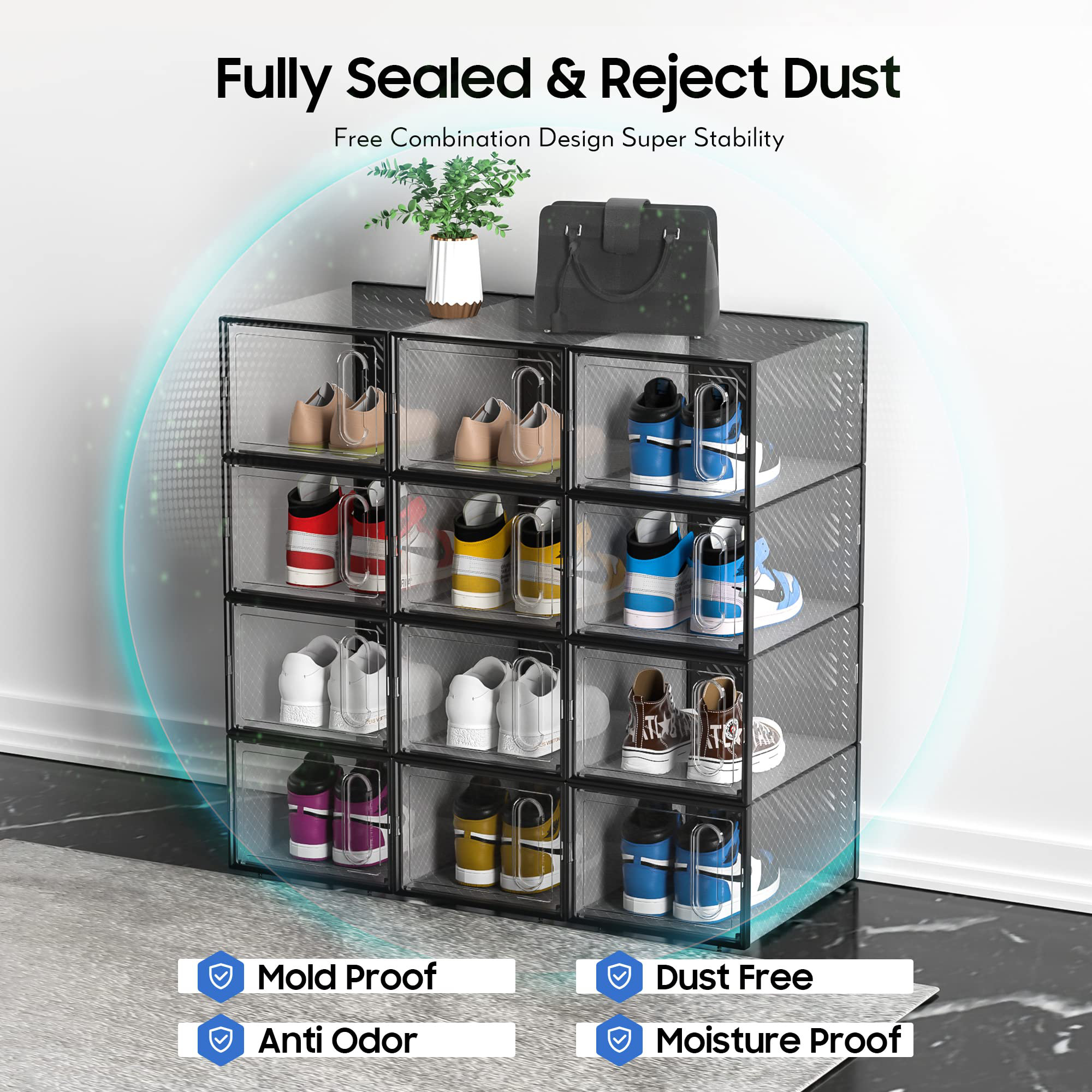 Latitude Run® Large Storage Box With Magnetic Door, 12 Pack Clear ...