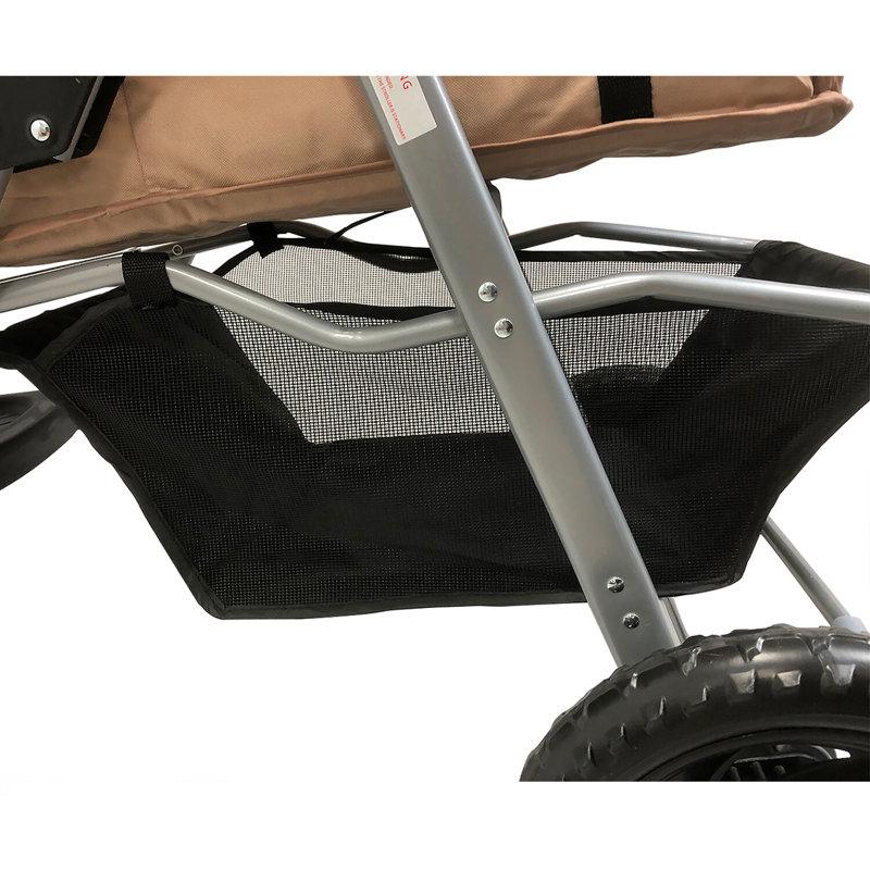 Tan 3-Wheel Jogging Pet Stroller with Storage Basket