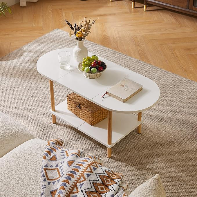 Ebern Designs Small Wooden Coffee Table For Small Space, Splicing ...