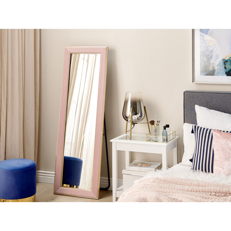 Leolani Flat Leather Floor Mirror, Pink