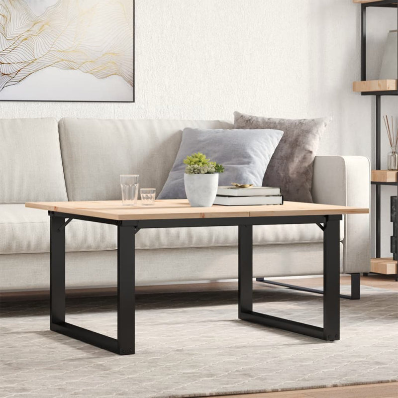 vidaXL Coffee Table O-Frame Solid Wood Pine and Steel, 45cm H x 90cm L x 90cm W