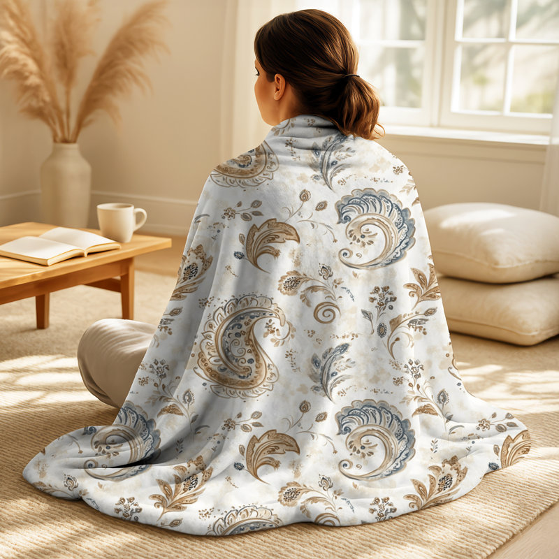 Motif floral cachemire beige et gris à motif cachemire contemporain