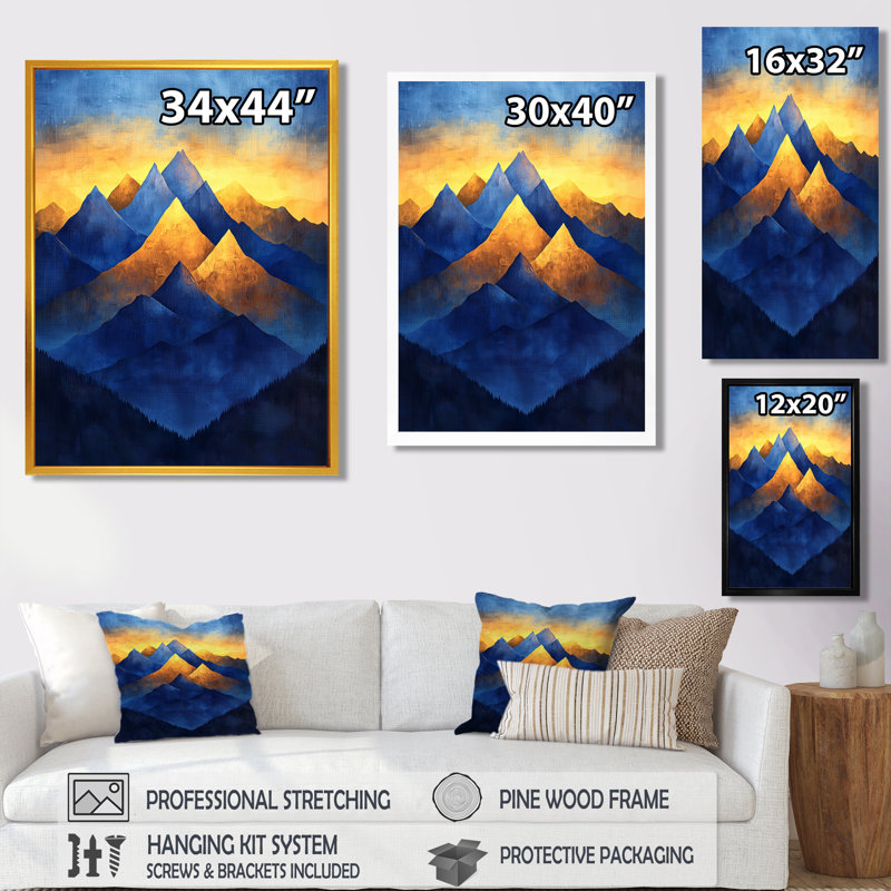 Glendalee Safire Peaks At Dusk Mountains III - Art mural montagnes, Impression sur cadre flottant, Noir, H 20 po x l 12 po