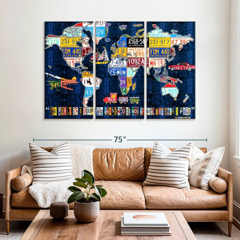 Aliaz World Map Augustine, 42" H x 65" W