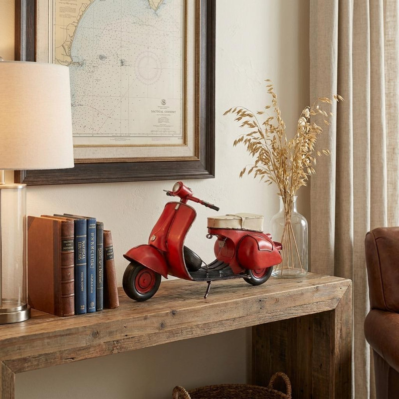 Katera 9" Red and Black Metal Hand Painted 1959 Red Scooter Model Motorcycle, Red