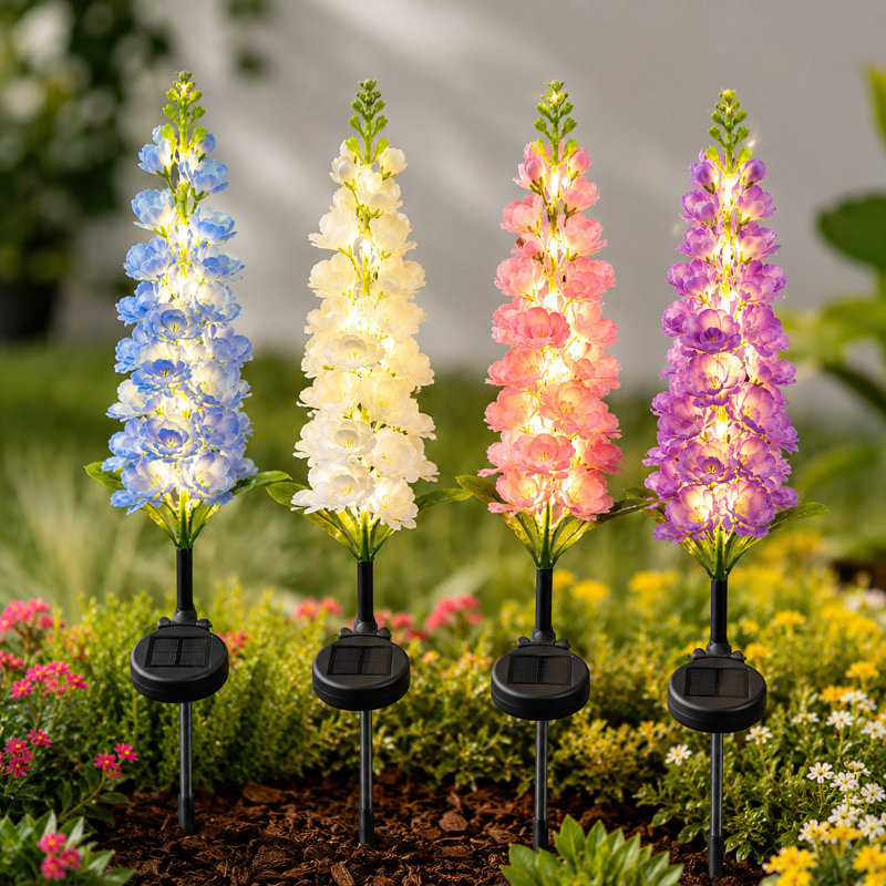 4 Pack Solar Delphinium Flower Stake Lights