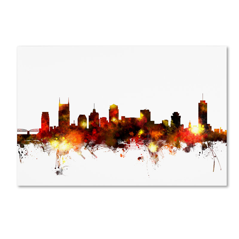 « nashville tennessee horizon red », impression sur toile tendue, H 30 po x l 47 po x P 2 po