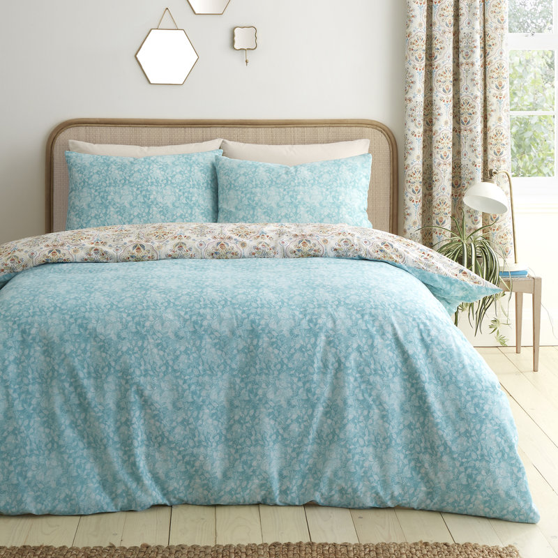 Dreams & Drapes Edena Decorative Floral Cotton Blend Floral Duvet Cover Set with Pillowcases, Double