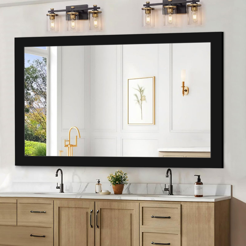 Wooden Frame Flat Mirror, 54" x 36", Black