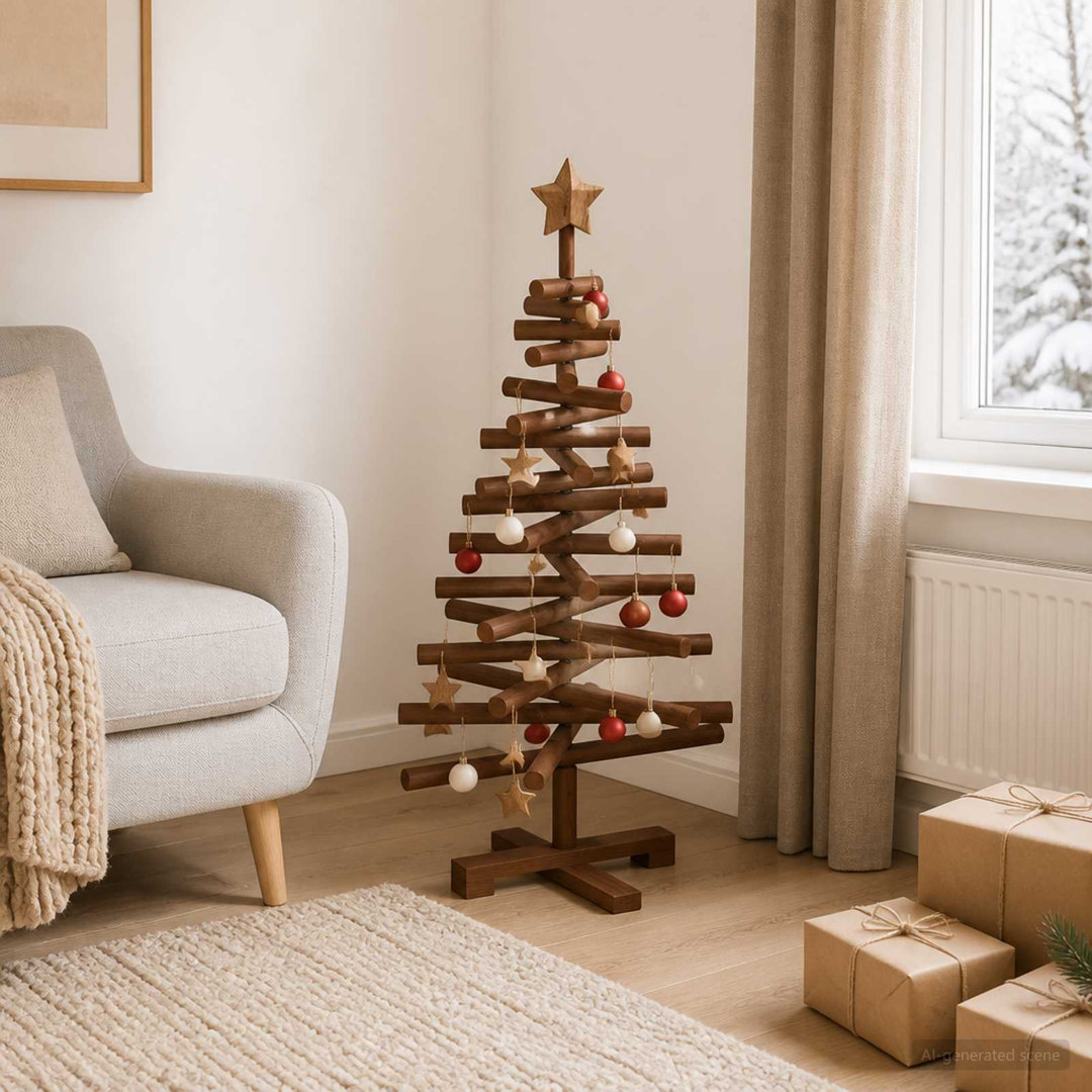 Vidaxl Wooden Christmas Tree Kotka 90 Cm Solid Pine Wood - Brown, Brown - Image 2