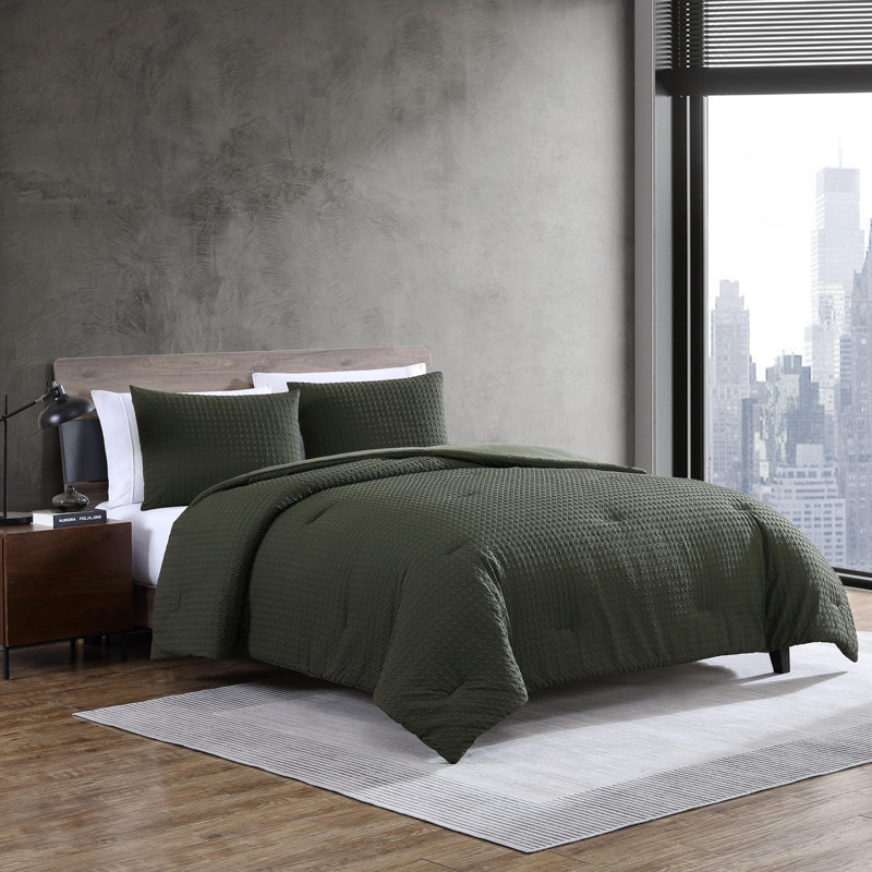 Kenneth Cole Houndstooth Reversible Green Comforter Set, Twin Comforter + 1 Standard Sham