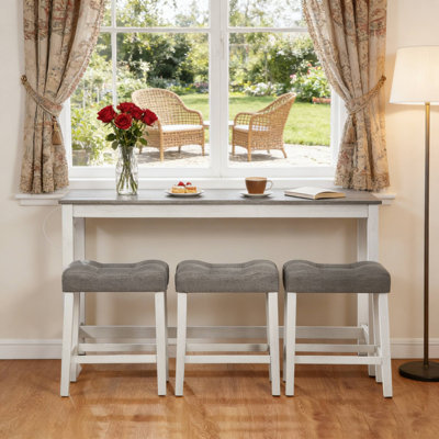 Charmant ensemble de table de bar blanc et gris, 3 tabourets rembourrés avec prise de courant pour coin-repas