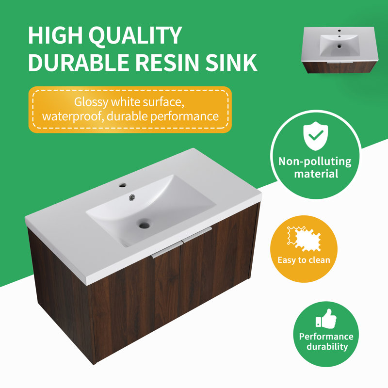 84" Wall-Mounted Double Bathroom Vanity Set, Brown