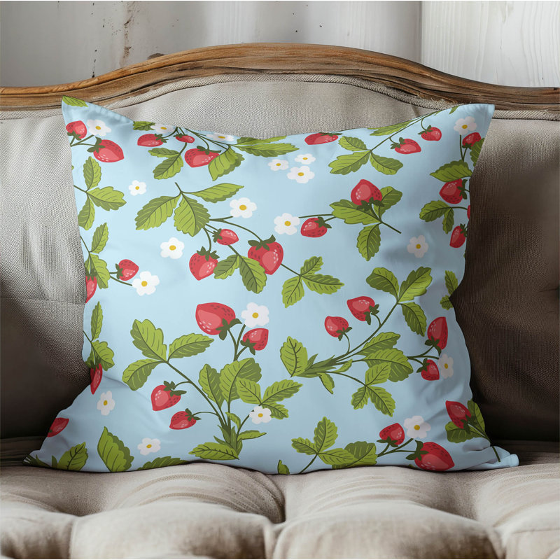 Strawberries Indoor Throw Pillow, Blue, Square 20" H x 20" W