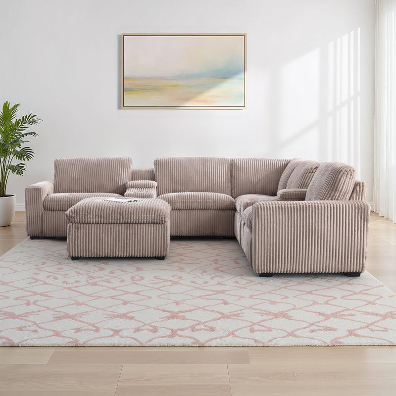 Canapé modulaire en tissu d'ameublement inclinable Annistyn, Velours côtelé taupe champignon