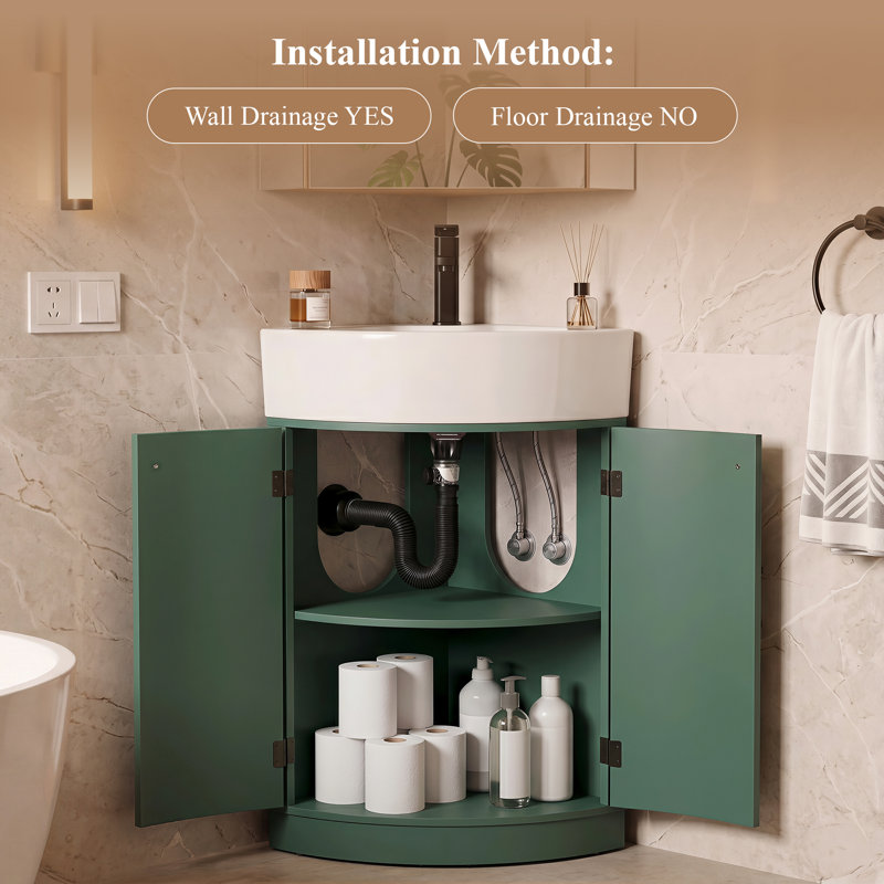 Meuble-lavabo de coin simple avec comptoir, Vert