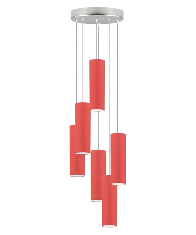 Denegal 6 - Light Cluster Pendant, Red, Chrome