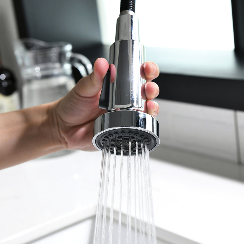 Contemporary Single Handle Lever Kitchen Faucet With Pull Down , , Spring - Down, Multifunctional, Easy Installation Commercial Hole Sink Finish, To Operate, Multifunctional Water Outlet