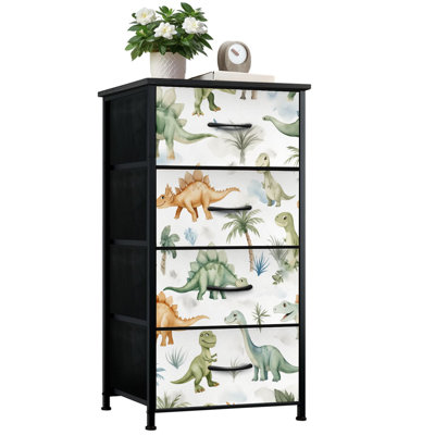 Dresser for Bedroom with 4 Storage Drawers Dinosaur seamless Watercolor cartoon dino Surface palm trees Dressers Chest of Drawers Steel Framed Fabric Closet Organizers for Dorm Entryway
