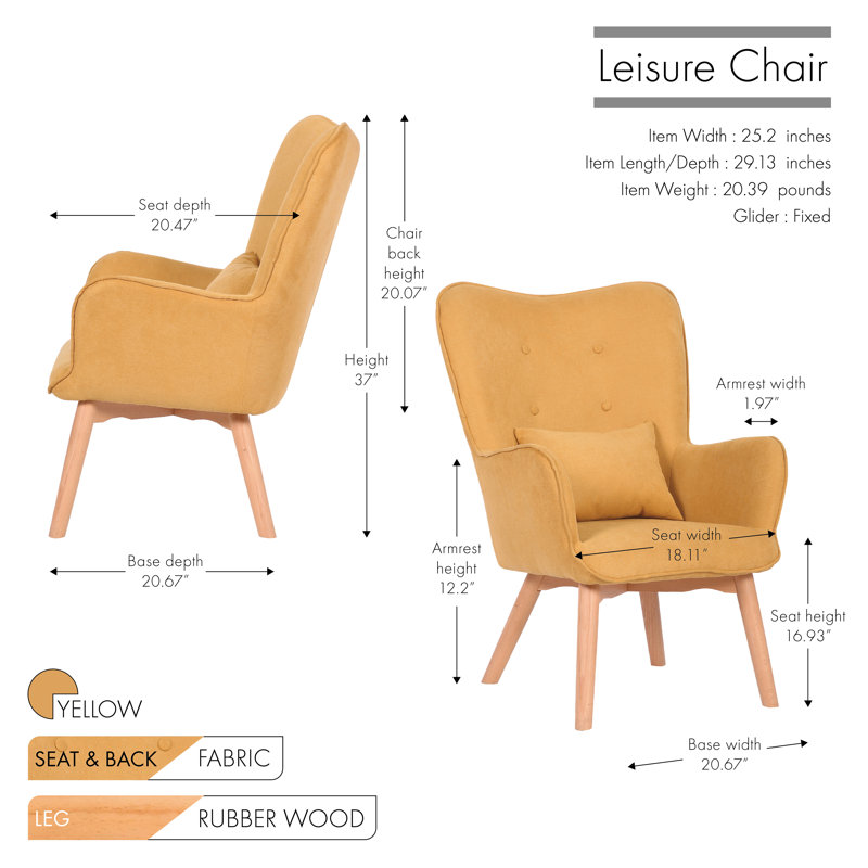 Clarksdale Upholstered Wingback Chair, Yellow