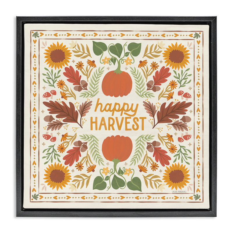 «Happy Harvest», art mural encadré sur toile flottante par Laura Marshall, Cadre flottant noir de jais, H 18 po x l 18 po