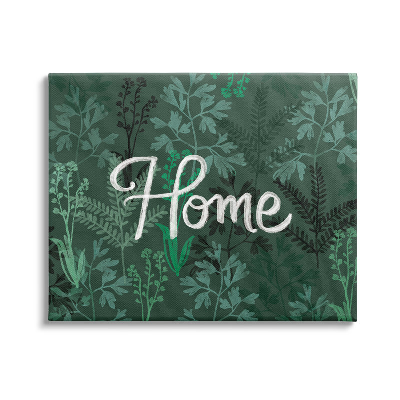Green Botanicals Calligraphy Cottage Design Canvas Wall Art