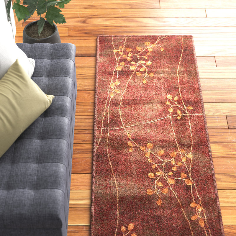Tapis brun à motif floral Arnim, Tapis de couloir 2 pi 3 po x 8 pi