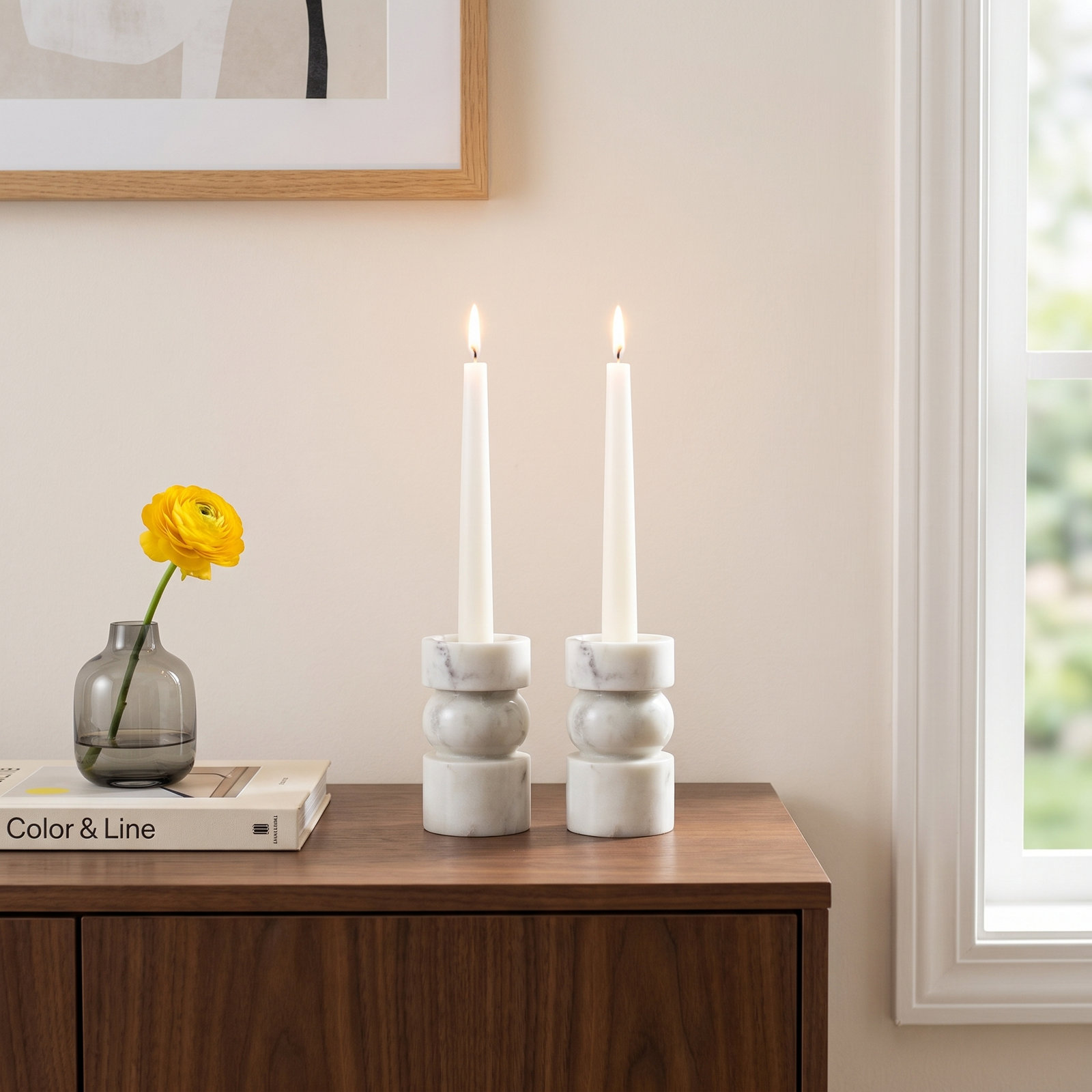 Keaton 2-Piece Genuine Marble Pillar Set, 6.25" H x 3.75" W x 3.75" D