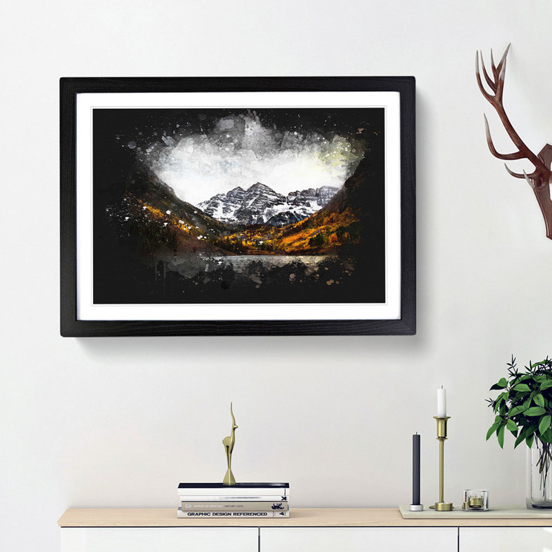 Maroon Bells Mountains in Colorado - Picture Frame Painting Print, 62cm H x 87cm W x 2cm D, Black Framed
