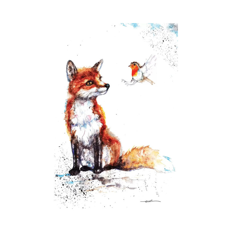 Fox And Robin - Wrapped Canvas Painting, 18" H x 12" W x 1.5" D