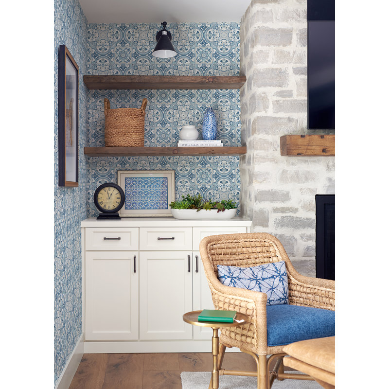 Rouleau de papier peint lisse L 33 pi x l 20,5 po Anieyah Alberson, Bleu