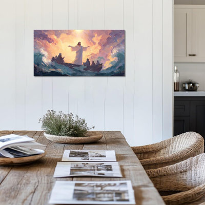 Jesus Walking On Water Canvas Wall Art - Religious Christian Wall Pictures For Home Decor, Jesus Painting Artwork For Living Room, Gallery Frame Print