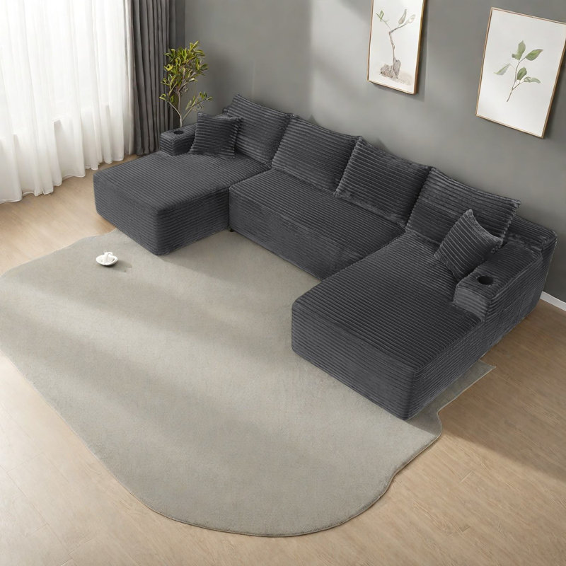 Canapé modulaire à compression en forme de U moderne en tissu gris moelleux pour la maison
