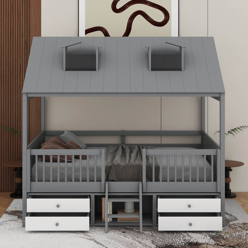 Lit en bois, Gris, Lit double