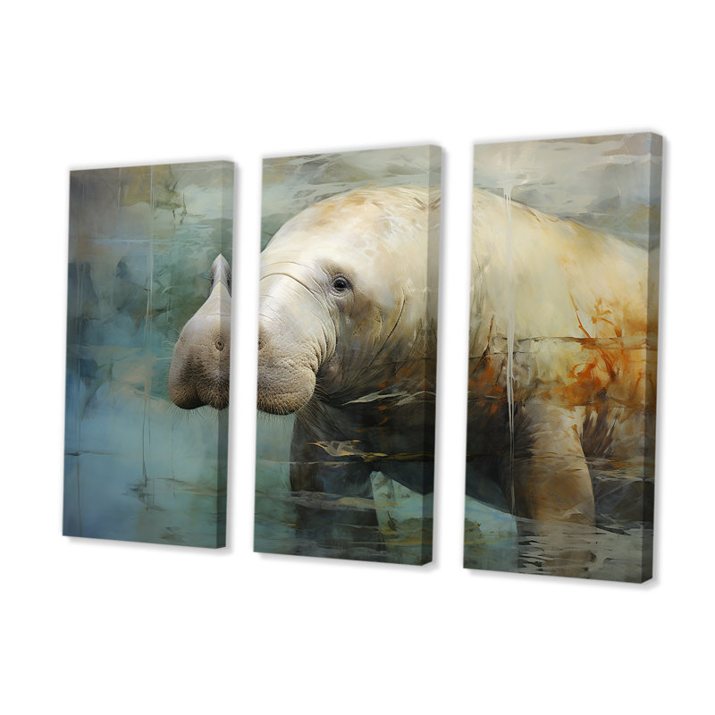 Grey Humble Manatee - Manatee Wall Art Print Set, 28" H x 36" W