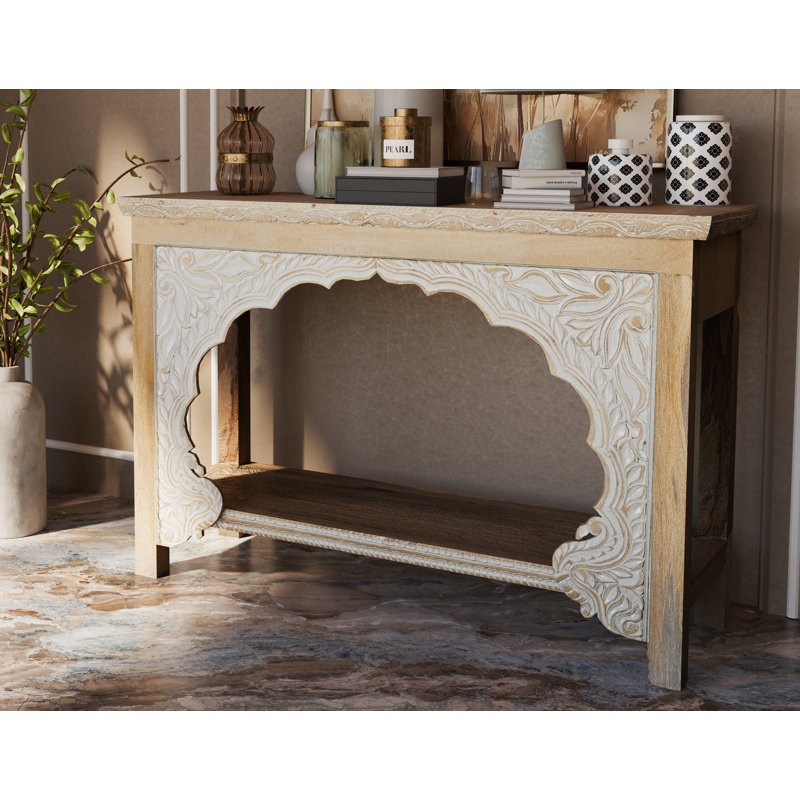 Berlene 56'' Solid Wood Console Table, Beige/White