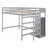 Full Size Loft Bed With Built-In Storage Wardrobe And Staircase, Gray