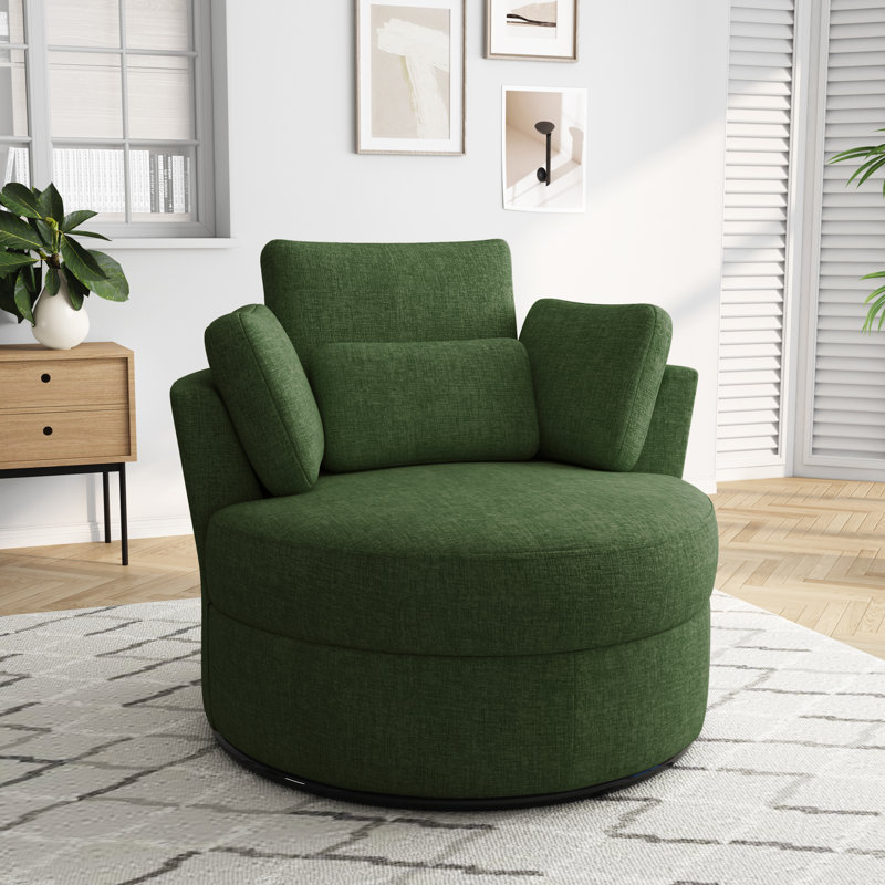 Niama Upholstered Swivel Lounge Armchair With Pillows, Green Polyester Blend/Polyester