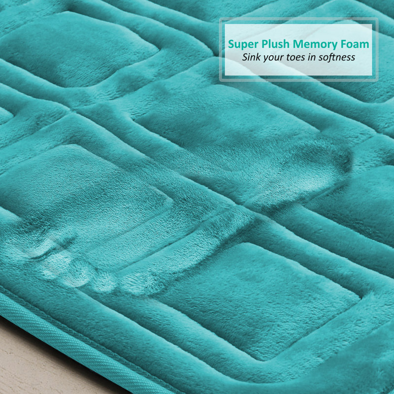 Teal Velvet Memory Foam Small Waffle Bath Rug