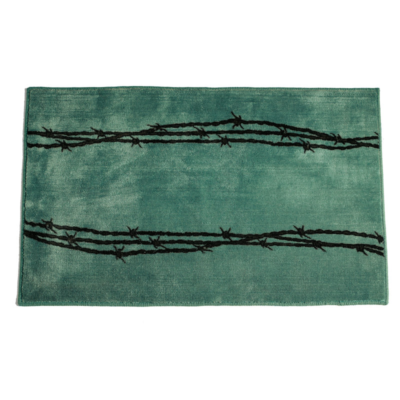Turquoise Graphic Detail Rectangle Bathroom Rug with Anti-Slip Backing