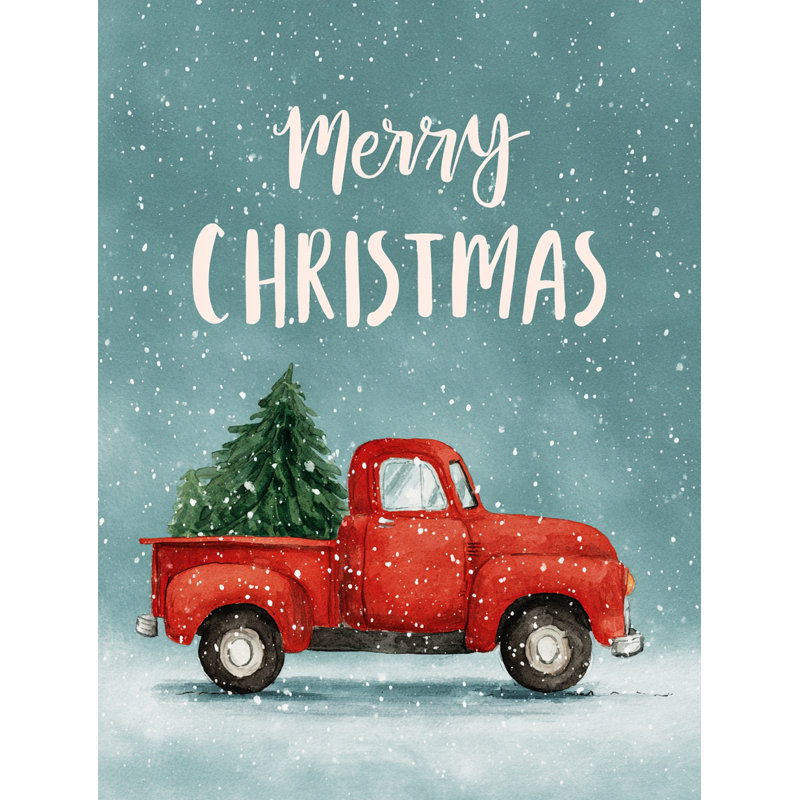 «Snowy Night», camion rouge, joyeux Noël, art mural sur toile tendue, H 24 po x l 16 po